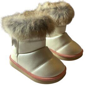 Comfy Kids Toddler Winter‎ Boots Size 5.5 Rabbit Fur Trim Non-Slip Soles Merence